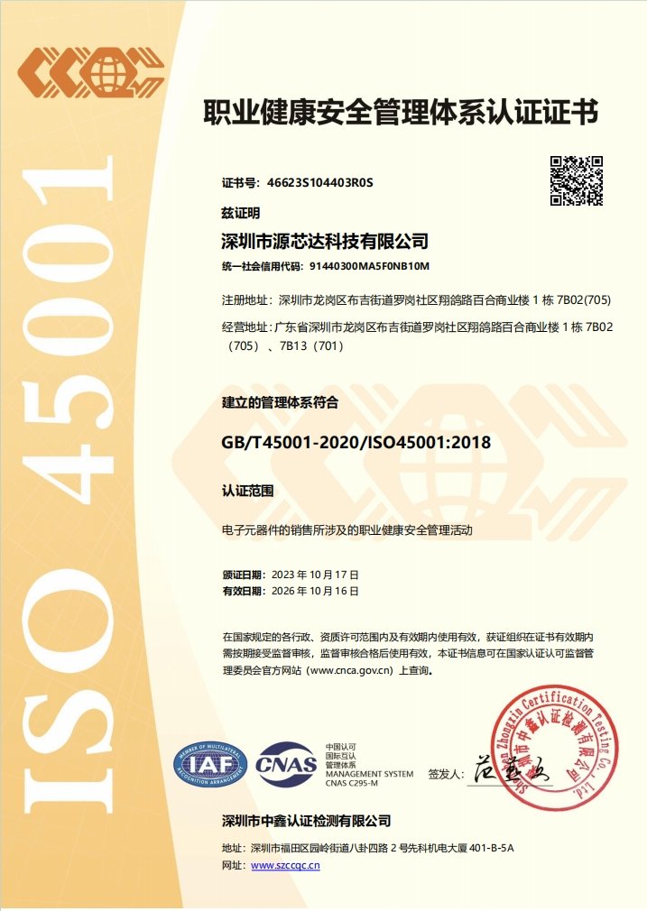 ISO 45001 Occupational Health and Safety Certificate China Chip Depot