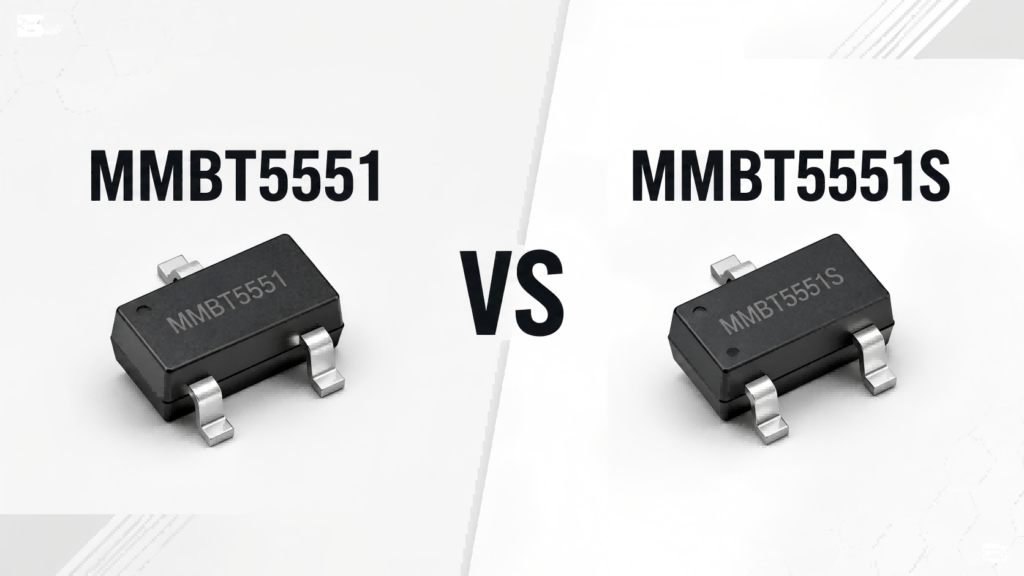 MMBT5551 vs MMBT5551S high voltage NPN transistor comparison with SMD package illustration