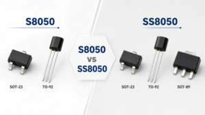 S8050 vs SS8050 NPN transistor comparison showing package, current capability and replacement differences