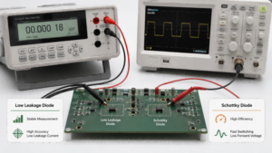 Schottky diode vs low leakage diode high impedance circuit test showing leakage current impact on signal stability
