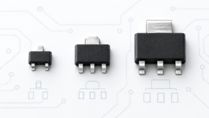 SOT-23 vs SOT-89 vs SOT-223 semiconductor package size comparison showing different body sizes, metal tabs, and lead configurations.