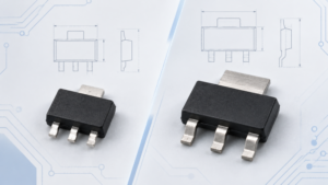 SOT-89 vs SOT-223 semiconductor package comparison showing differences in physical size, metal tabs, and lead configurations.